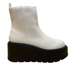 BP Women’s Ivory White PU Leather Platform Chunky Milo Ankle Boots 6.5M